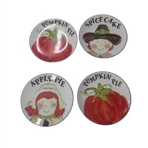 Set Of 4 Rosanna Gobble Gobble Small Ceramic Dessert Plates Pie Designs‎
